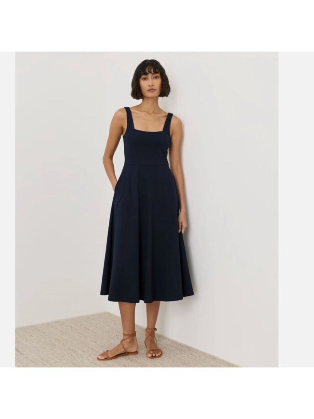 New Pact Navy Blue Fit & Flare Sleeveless Organic Cotton Midi Dress S